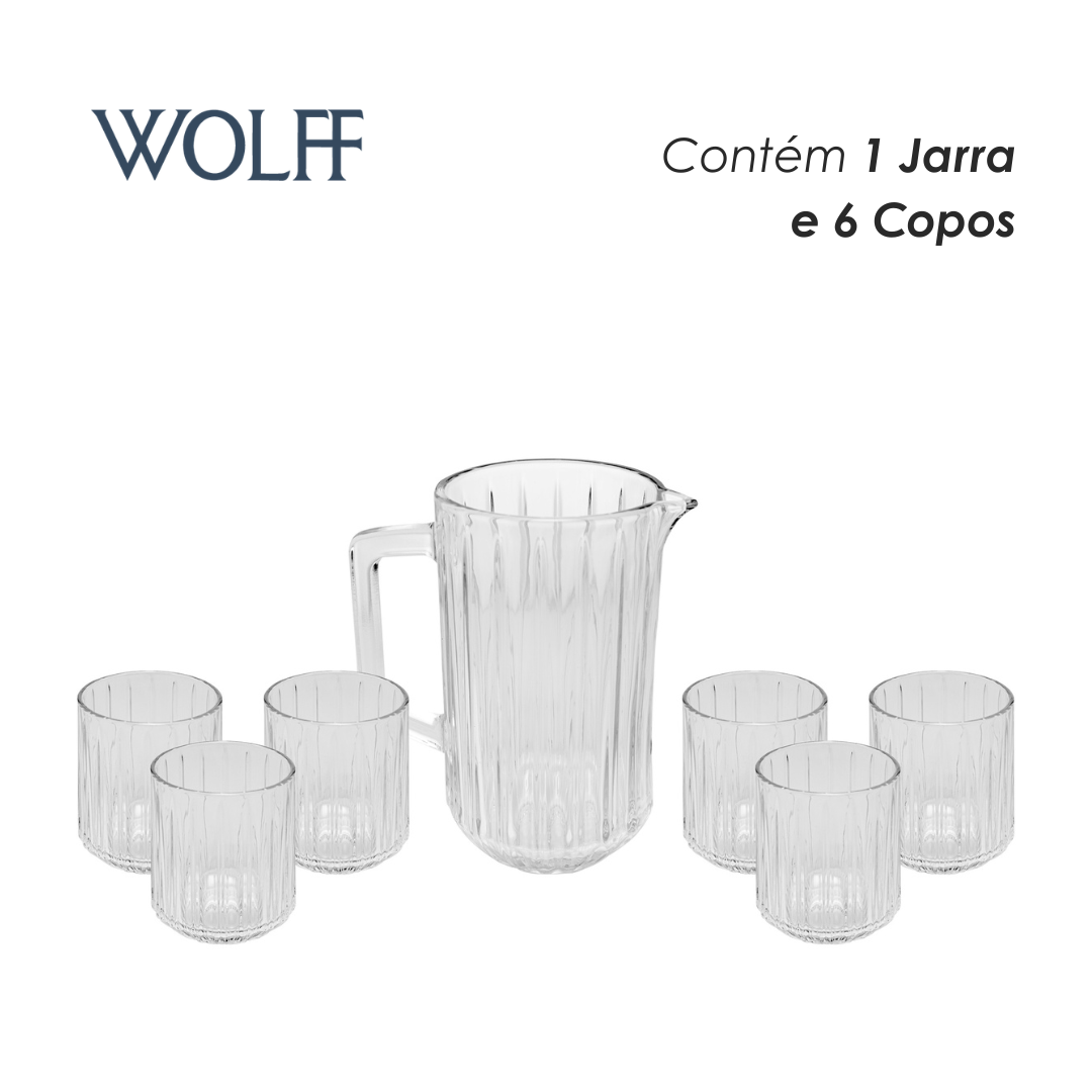 Cj 7 Pecas Jarra Com 6 Copos De Cristal Bangkok 1,45L/300ML