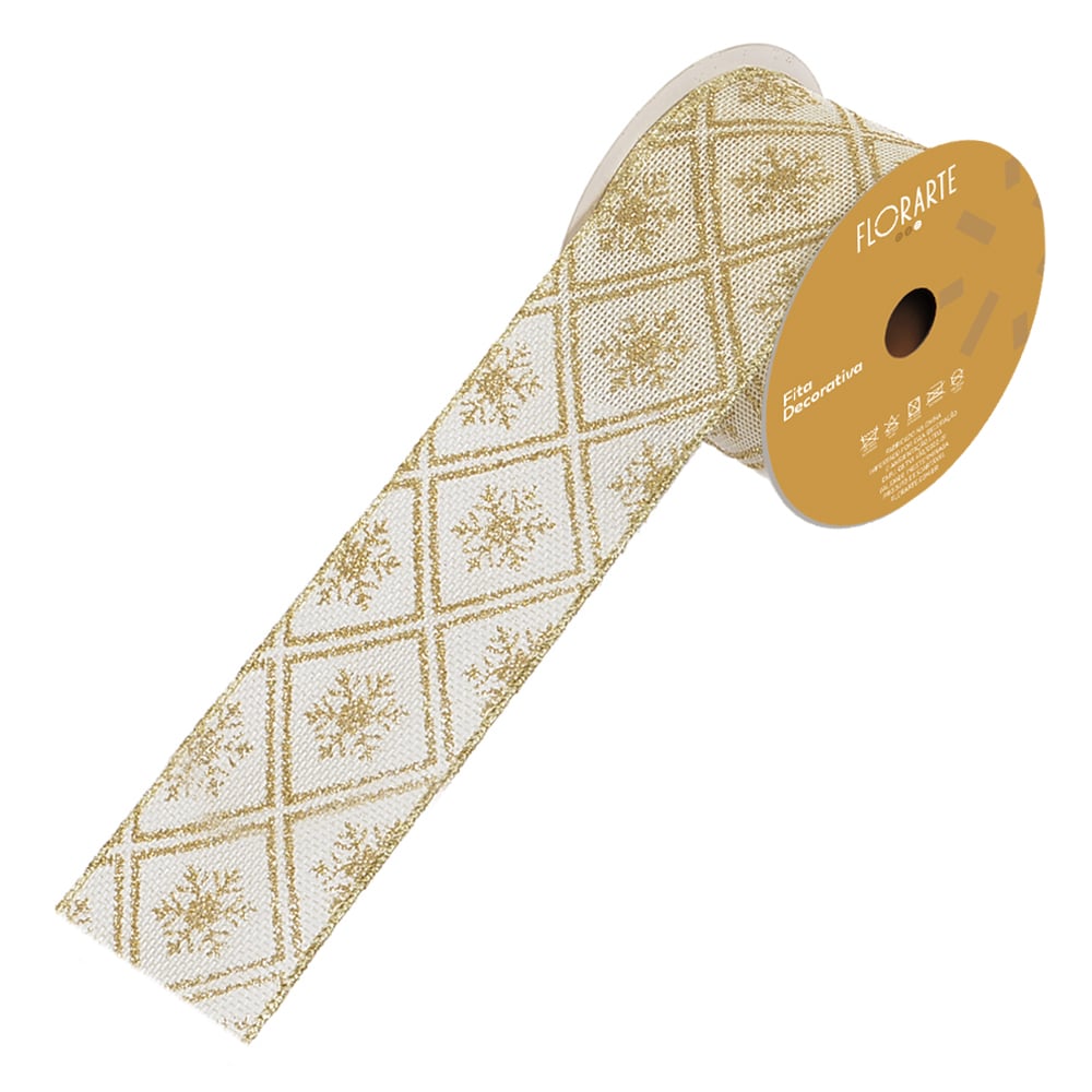 Fita Aramada Juta C/ Glitter C/costura (branco Dourado) 6,3cmX9,14m