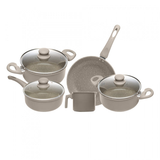 Cj 5 Panelas De Inducao Granito Chef Taupe Aluminio Com Revestimento Ceramico