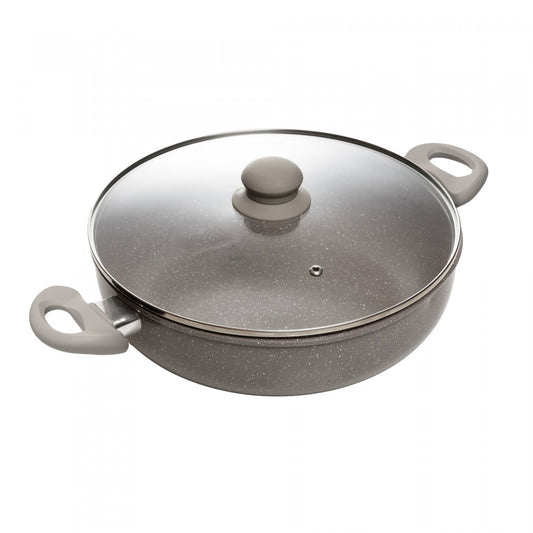 Wok De Inducao Com Tampa De Vidro Granito Chef 28CM Taupe Aluminio Com Revestimento Ceramico