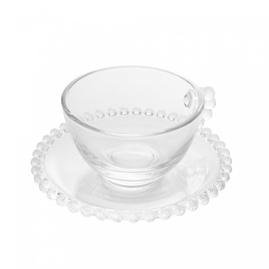 Cj 4 Xicaras Cha Cristal De Chumbo C/pires Pearl 180ml