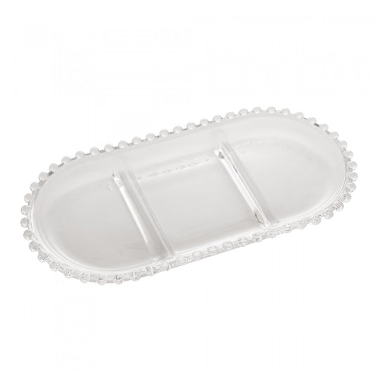 Petisqueira Cristal De Chumbo C/3 Divisoes Oval Pearl 30x15x2cm