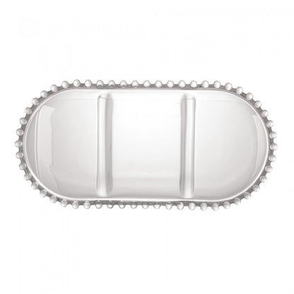 Petisqueira Cristal De Chumbo C/3 Divisoes Oval Pearl 30x15x2cm