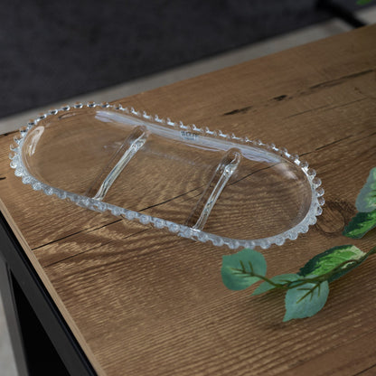 Petisqueira Cristal De Chumbo C/3 Divisoes Oval Pearl 30x15x2cm
