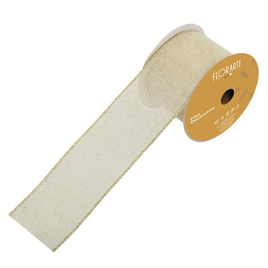 Fita Aramada Juta C/ Glitter C/costura (branco Dourado) 6,3cmX9,14m