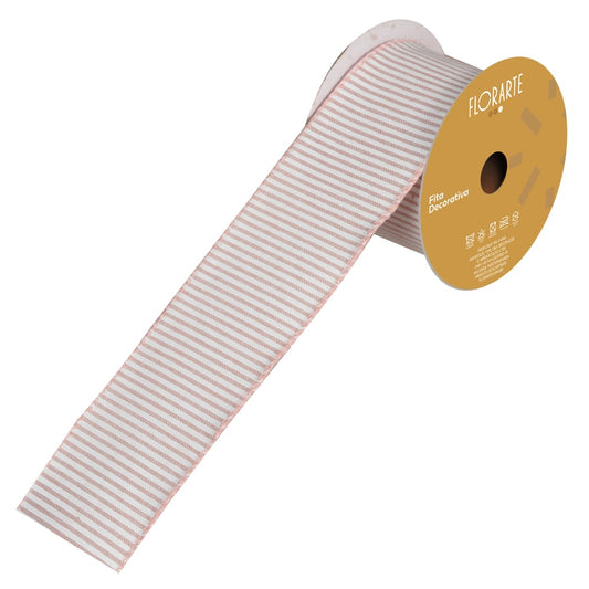 Fita Aramada Linho C/costura (rosa Branco) 6,3cmX9,14m
