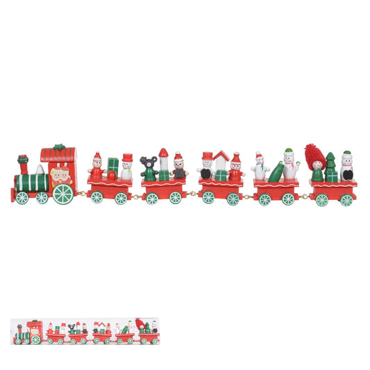 Trem Decorativo Natal Madeira (vermelho) 32X5,5X3cm