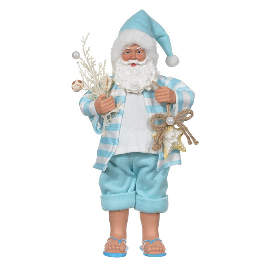 Resina Natal Papai Noel Praia (azul) 30cm