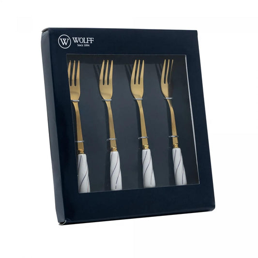 Cj 4 Garfos Aco Inox P/aperitivo Dourado C/cabo Ce