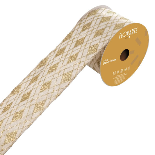Fita Aramada Veludo C/ Costura C/glitter (champanhe Dourado) 6,3cmX9,14m