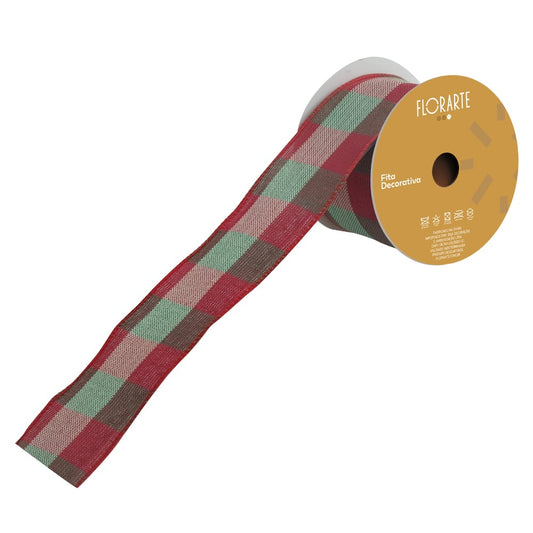 Fita Aramada Xadrez C/costura (verde Vermelho) 6,3cmX9,14m