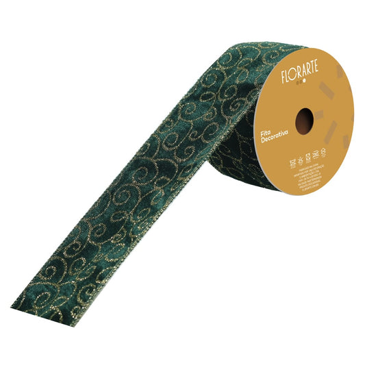 Fita Aramada Veludo Dupla Face C/ Glitter C/costura (verde Dourado) 6,3X9,14cm