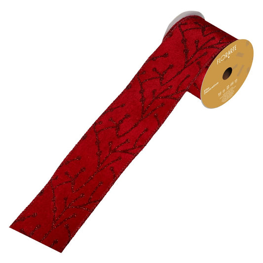 Fita Aramada Veludo C/ Glitter C/costura (vermelho) 6,3cmX9,14m