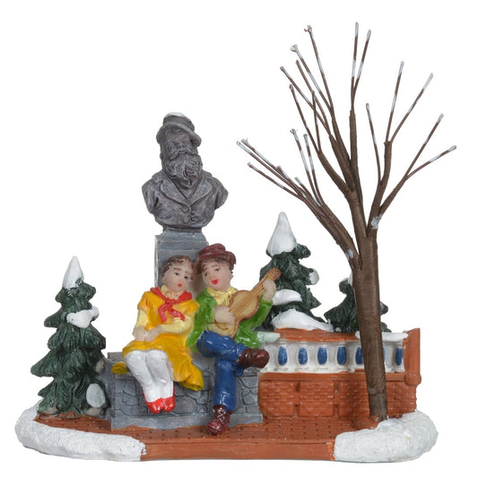 Figura Natal Casal Praca (colorido) 12X11,5X5,5CM