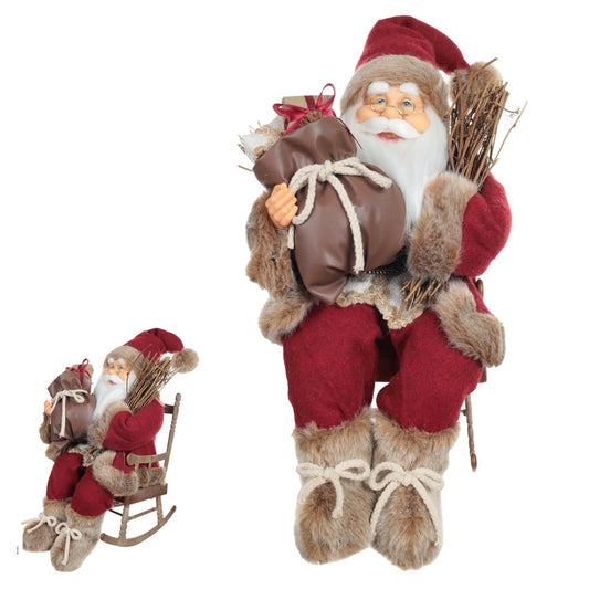 Papai Noel Natal Sentado NA Cadeira C/movimento E Som (vermelho Marrom) 40cm