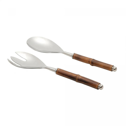 Cj 2PC Aco Inox P/salada C/cabo Bambu