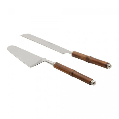 Cj 2PC Aco Inox P/bolo C/cabo Bambu