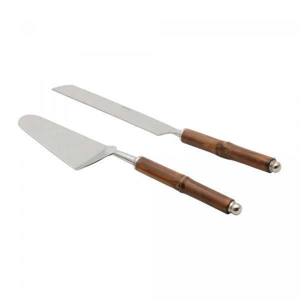 Cj 2PC Aco Inox P/bolo C/cabo Bambu