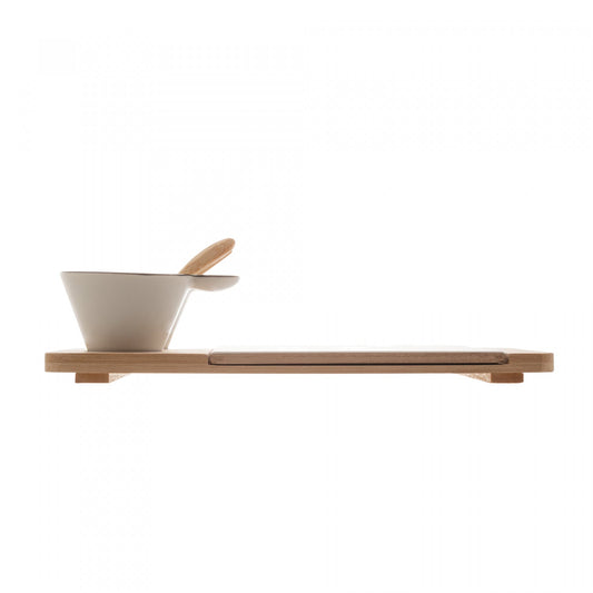 Conjunto 5 Pecas Para Petiscos De Bambu Com Tabua E Molheiras 26CM X 15CM
