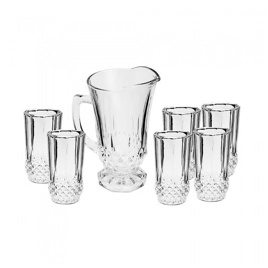Conjunto 7 Pecas Jarra Com 6 Copos De Vidro Diamante 1,25L/260ml - Lyor