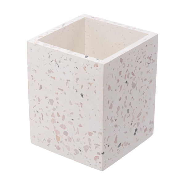 Organizador Quadrado de Marmore Terrazo Branco 8cm x 8cm x 10cm - Lyor