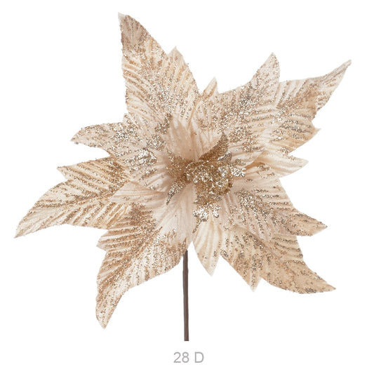 Flor Aveludada C/ Glitter Champanhe 35CM