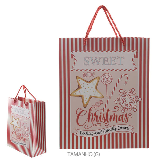 Sacola DE Papel Cookies And Canes (vermelho) 32X26X12cm