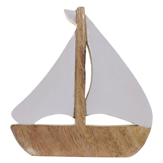 Escultura Decorativa Madeira Barco (branco Bege) 21X20X3,5cm
