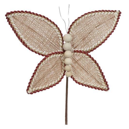 C.borboleta Natal Rustico (bege Vermelho) 17cm