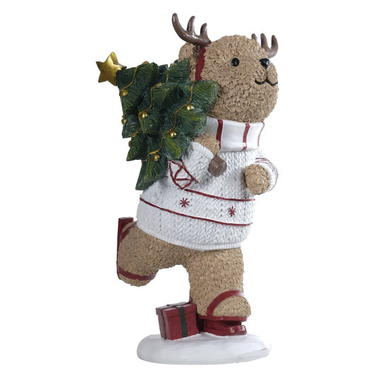 Resina Natal Urso (vermelho Branco) 32,5X18,5X15,5cm