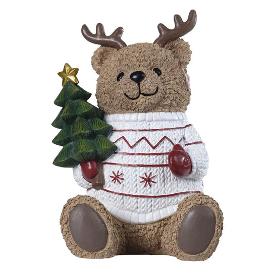 Resina Natal Urso (vermelho Branco) 29,5X19,5X19cm