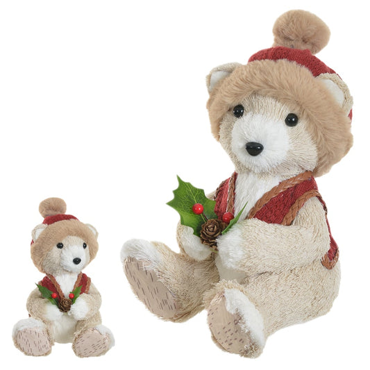 Urso Natal Sentado Sisal (vermelho Bege) 22X15cm