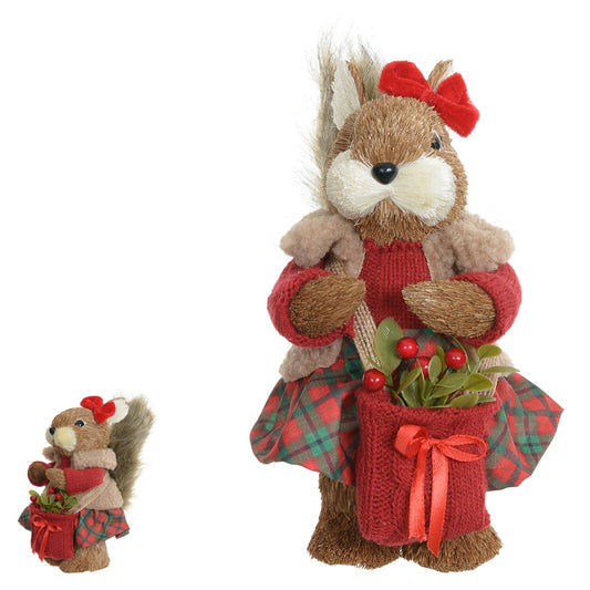 Esquilo Natal Menina Palha EM PE (vermelho Verde) 23X15cm