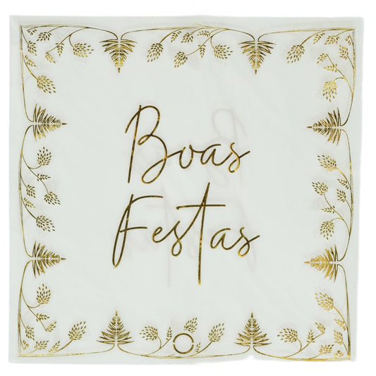 Guardanapo Papel Natal Folha Dupla C/20 (branco Dourado) 40X40cm
