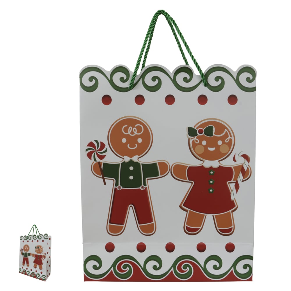 Sacola DE Papel Gingerbread (vermelho Verde) 32X12X26cm