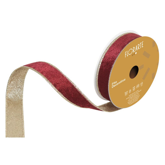 Fita Aramada Veludo Dupla Face C/costura (vermelho Champanhe) 2,5cmX9,14m