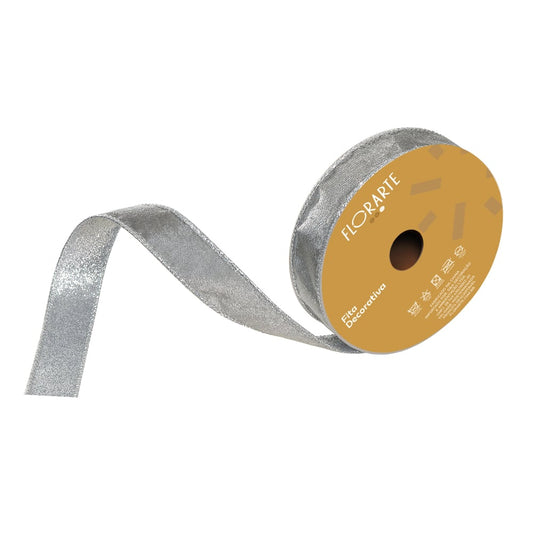Fita Aramada Veludo Dupla Face C/costura (cinza Prata) 2,5cmX9,14m