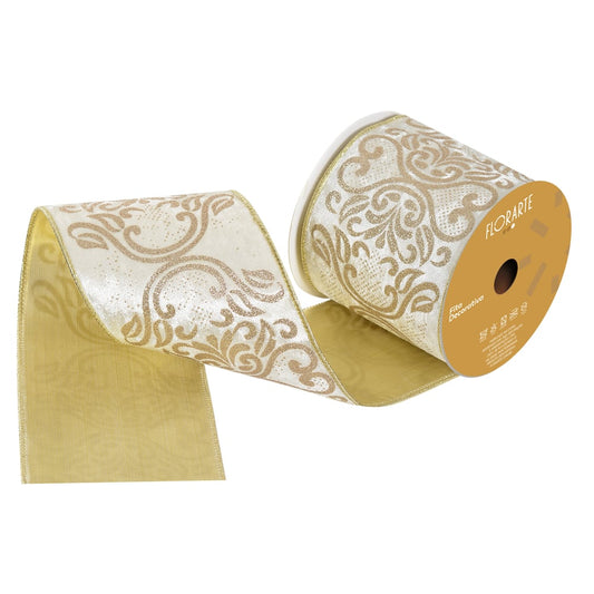 Fita Aramada Veludo Dupla Face C/costura (off White Champanhe) 10cmX5m