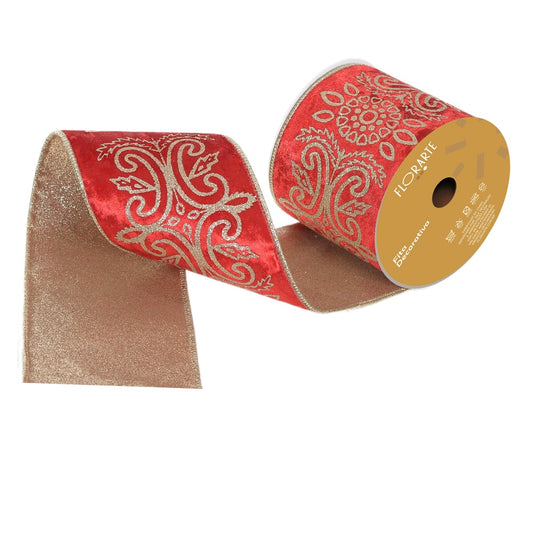 Fita Aramada Veludo Dupla Face C/costura (vermelho Champanhe) 10cmX5m