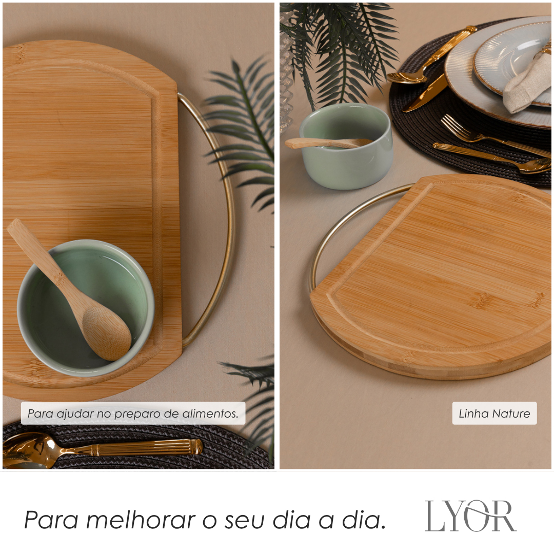 Tabua Redonda Com Alca Nature 25CM X 21CM X 1,5CM Bambu