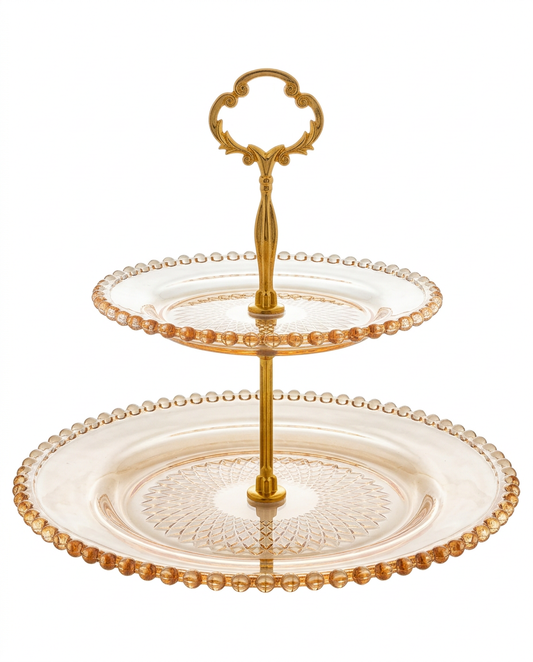 Prato duplo Pearl da Wolff em cristal âmbar metalizado para doces