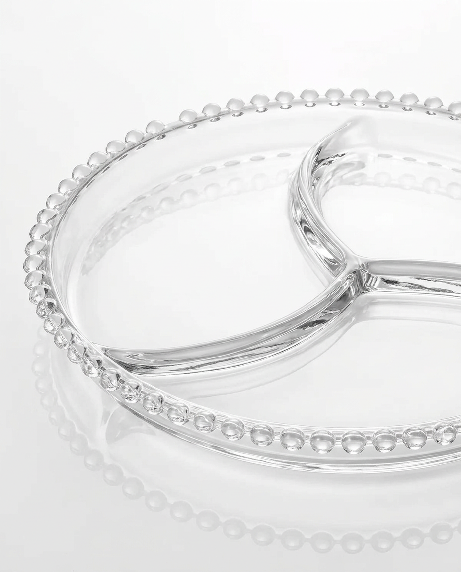 Petisqueira Pearl da Wolff em cristal de chumbo com detalhes de pérolas