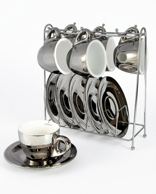 Jogo de 12 peças para café L'Hermitage em prata e branco com rack