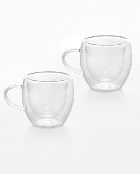 Duas xícaras de café de vidro borossilicato com parede dupla da linha Modern Lyor