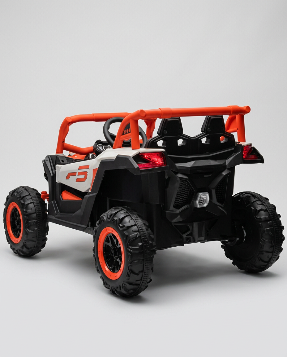 UTV elétrico infantil Pulse XR7 12V laranja em vista traseira