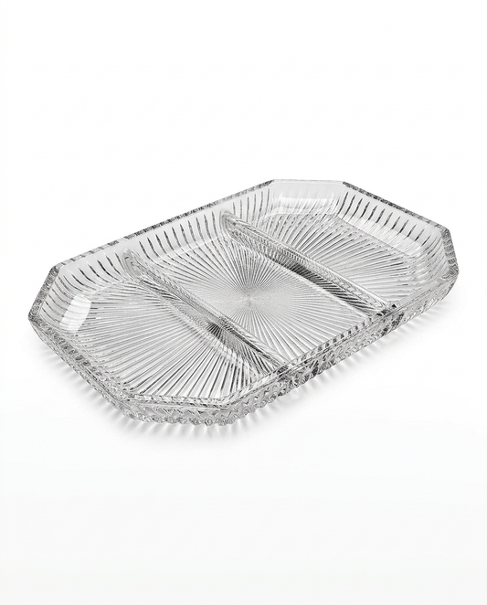 Petisqueira Cameratta transparente com 3 divisórias em cristal ecológico